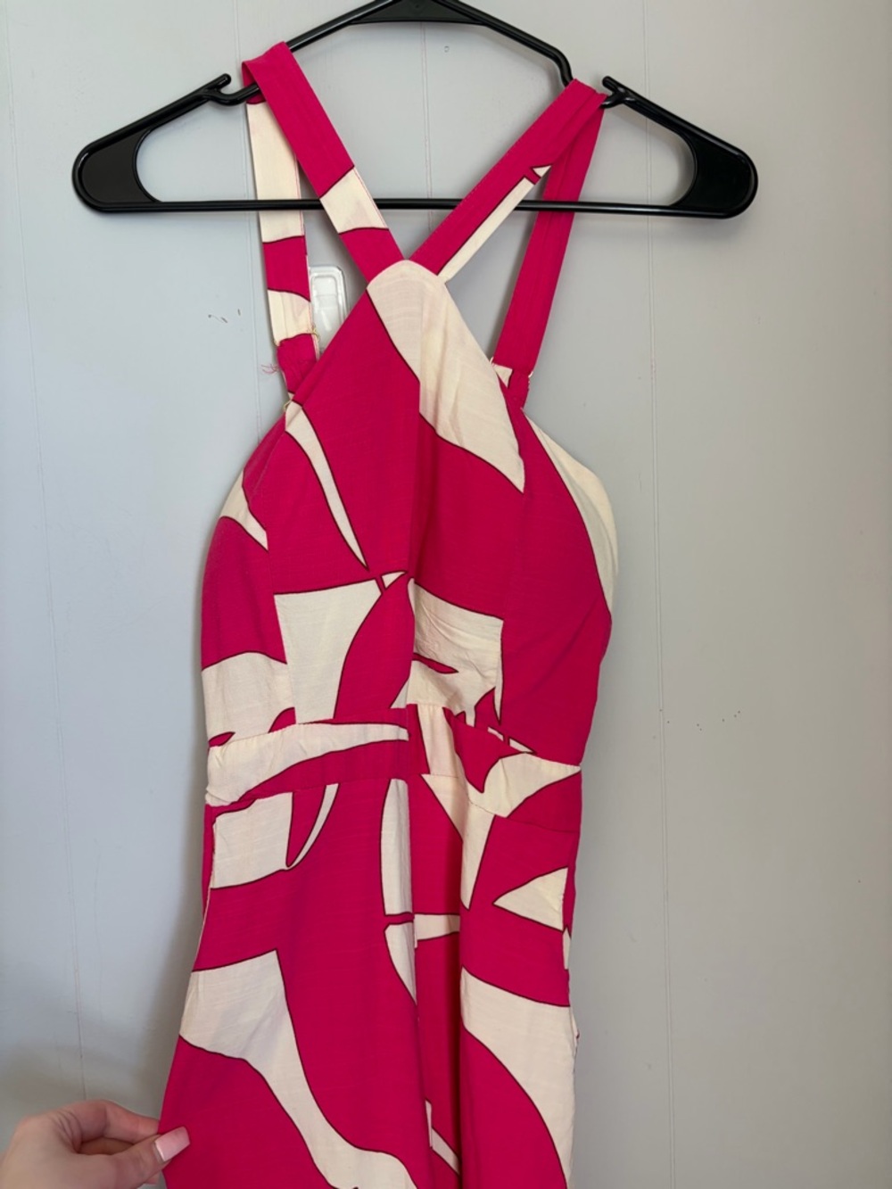 Women’s' Pink and Cream Printed One-Piece jumpsuit - Sleeveless Crossback